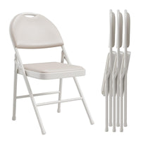 Ensemble de 4 chaises pliantes Garvee avec assise rembourrée en PU, pieds en métal, patins antidérapants, beige, empilables et ergonomiques, idéales pour le bureau et les événements.