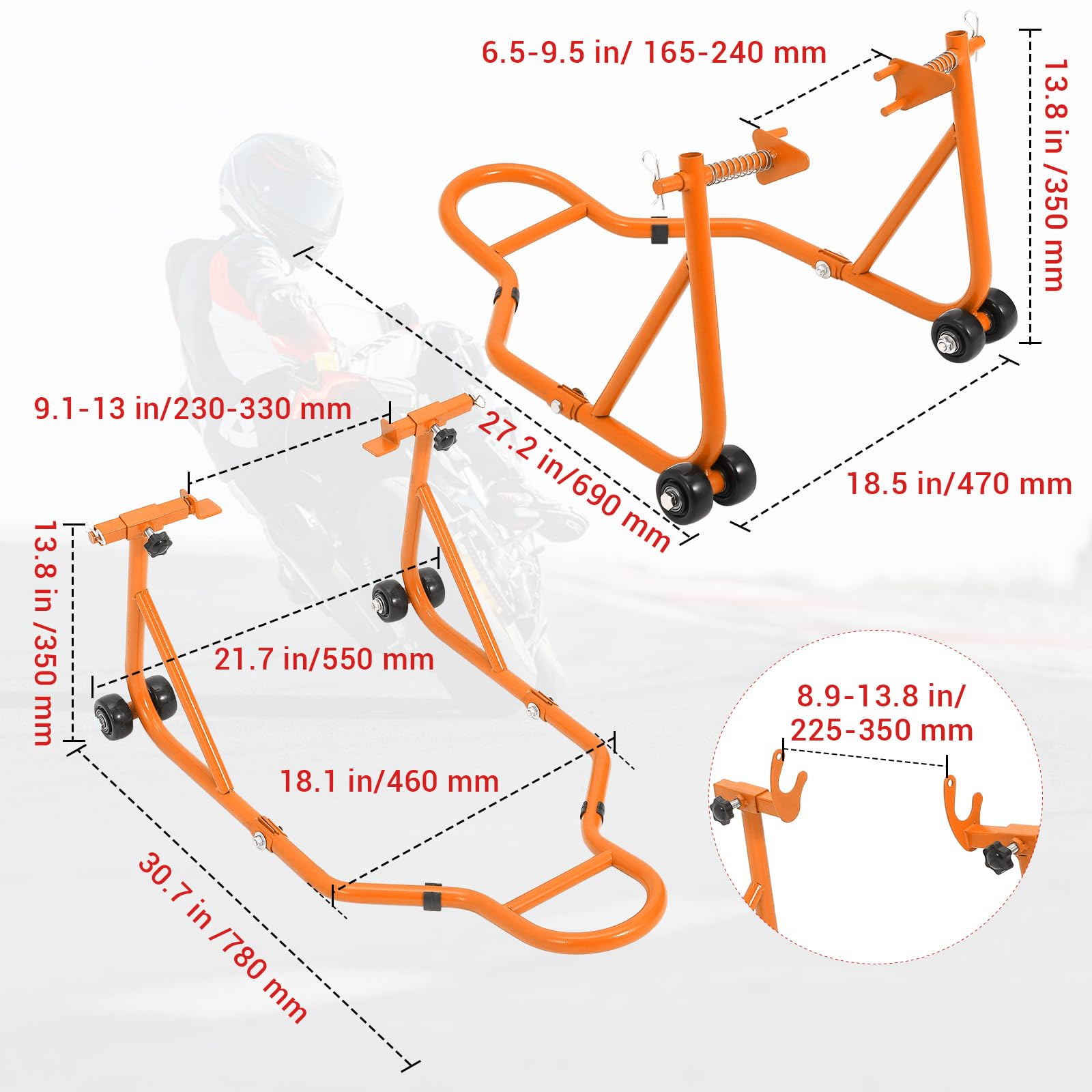 Support de moto Garvee, capacité de charge 385 kg, largeur réglable, robuste, en fer, universel, pour atelier ou maison, noir