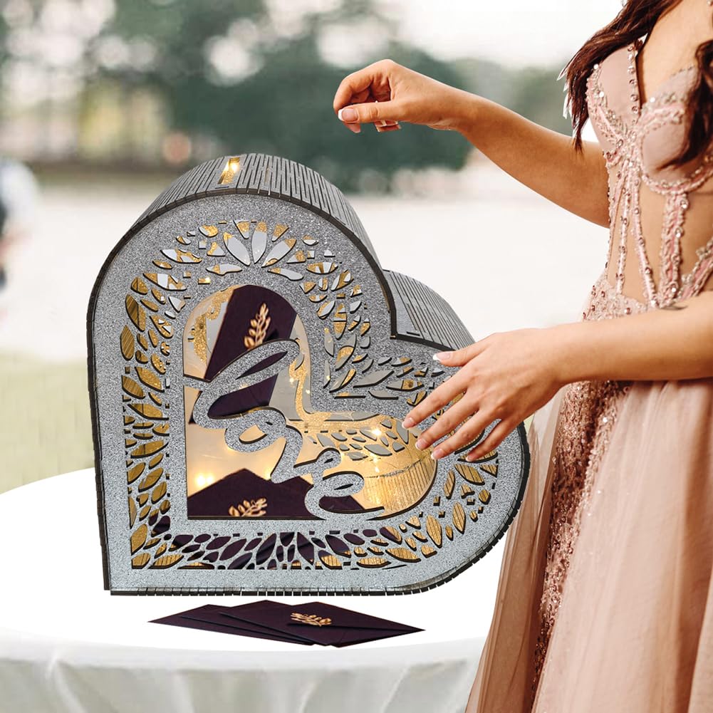 Garvee boîte à cartes événementielle en bois, style rustique, avec enveloppe argentée. idéale pour réceptions, anniversaires, enterrements de vie de jeune fille, mariages et autres fêtes, blanc