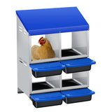 Garvee Nichoir à Poules 4 Compartiments Double Étage en Métal Galvanisé avec Poignée en Plastique, Plateau Amovible, Collecte Facile, Montage Rapide, Bleu - Blau