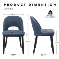 Ensemble de 2 chaises de salle à manger rembourrées Garvee - Tissu moderne, dossier haut, assise profonde - Structure en bois, bleu, style café-cuisine