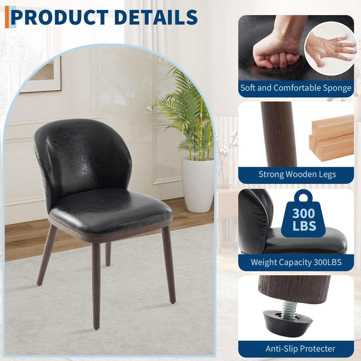 Garvee ensemble de 2 chaises de salle à manger, dossier ergonomique moderne, pieds en bois, capacité de charge de 120 kg, profil mince, pour cuisine et restaurant, gris