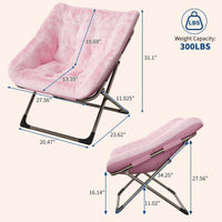 Garvee Fauteuil saucer pliable adulte en fausse fourrure, structure métallique, capacité 136 kg, idéal chambre et appartement, rose
