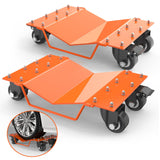 Garvee Lot de 2 chariots de manutention 1814 kg, plateau acier antidérapant en V, roulettes pivotantes avec frein, orange - Orange