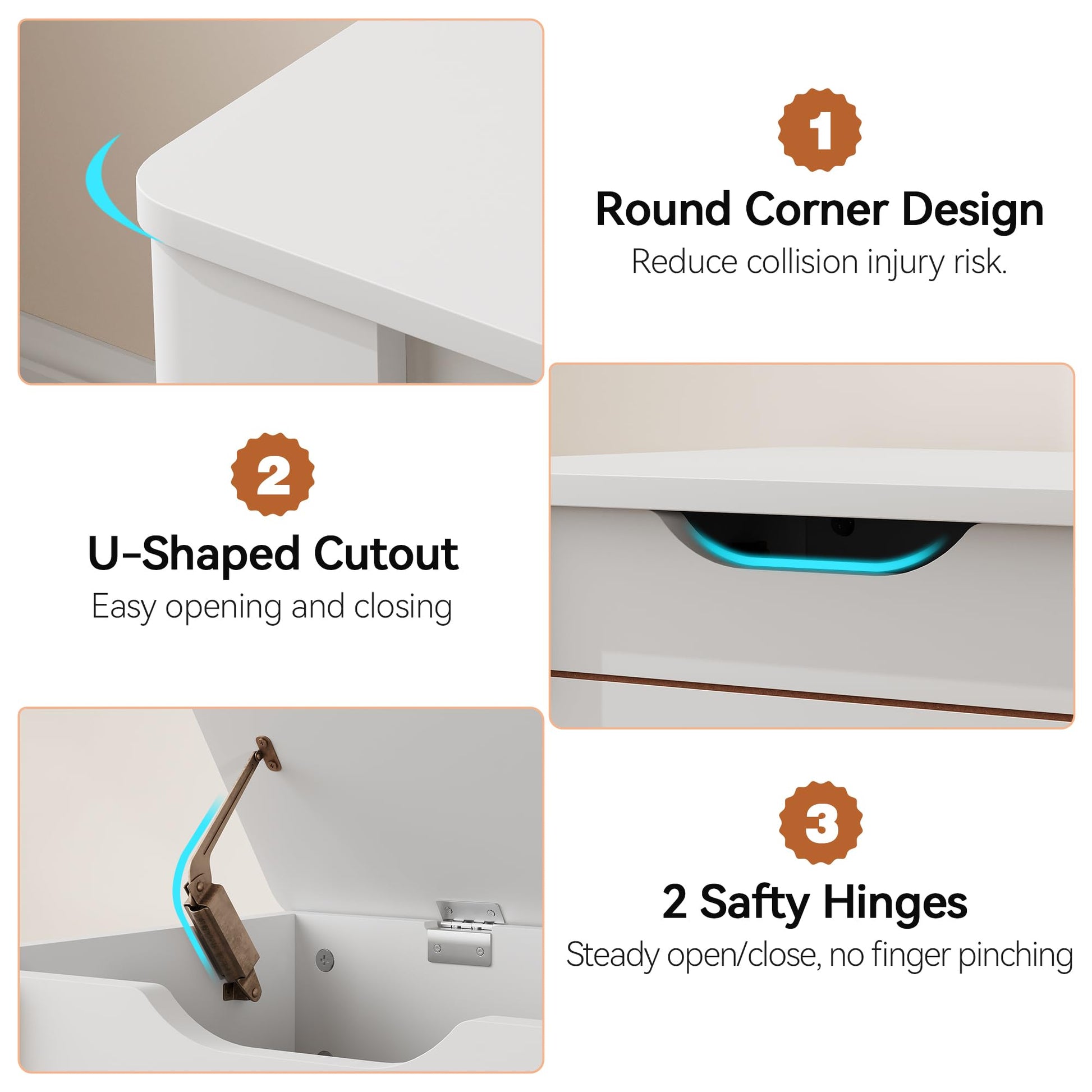 Coffre de rangement Garvee avec 4 roues, 2 charnières de sécurité, banc en bois de 100 cm (39,4 po), capacité de charge de 159 kg (350 lb), blanc, polyvalent pour le salon et le couloir.