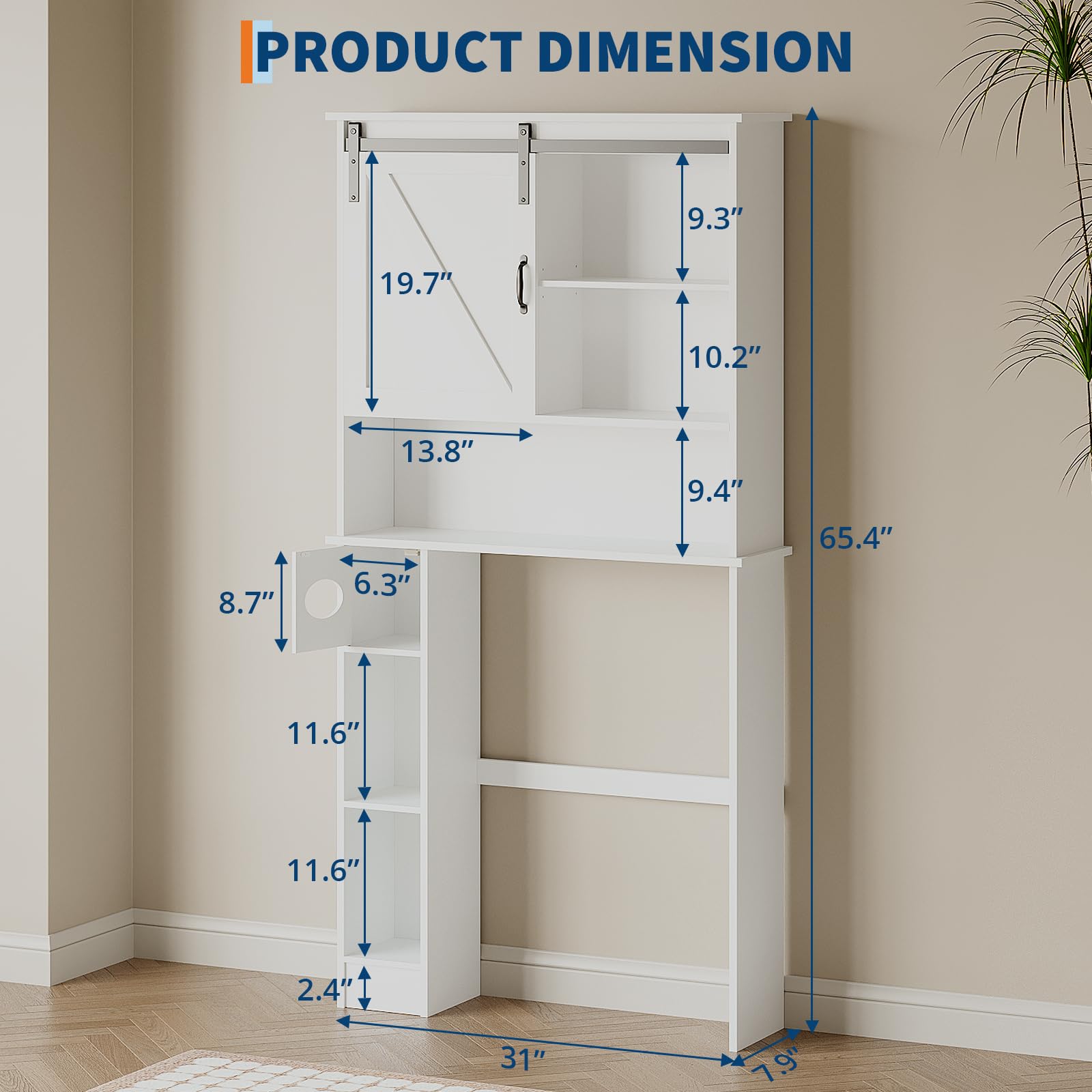 Armoire de rangement Garvee à suspendre aux toilettes avec porte coulissante, étagère réglable, porte-papier toilette, blanche, bois, gain de place pour salle de bain et buanderie