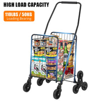 Chariot de courses pliable Garvee, capacité de 50 kg, avec roues pour monter les escaliers, idéal pour les courses et les voyages, capacité de 83 litres, structure en métal, pliable