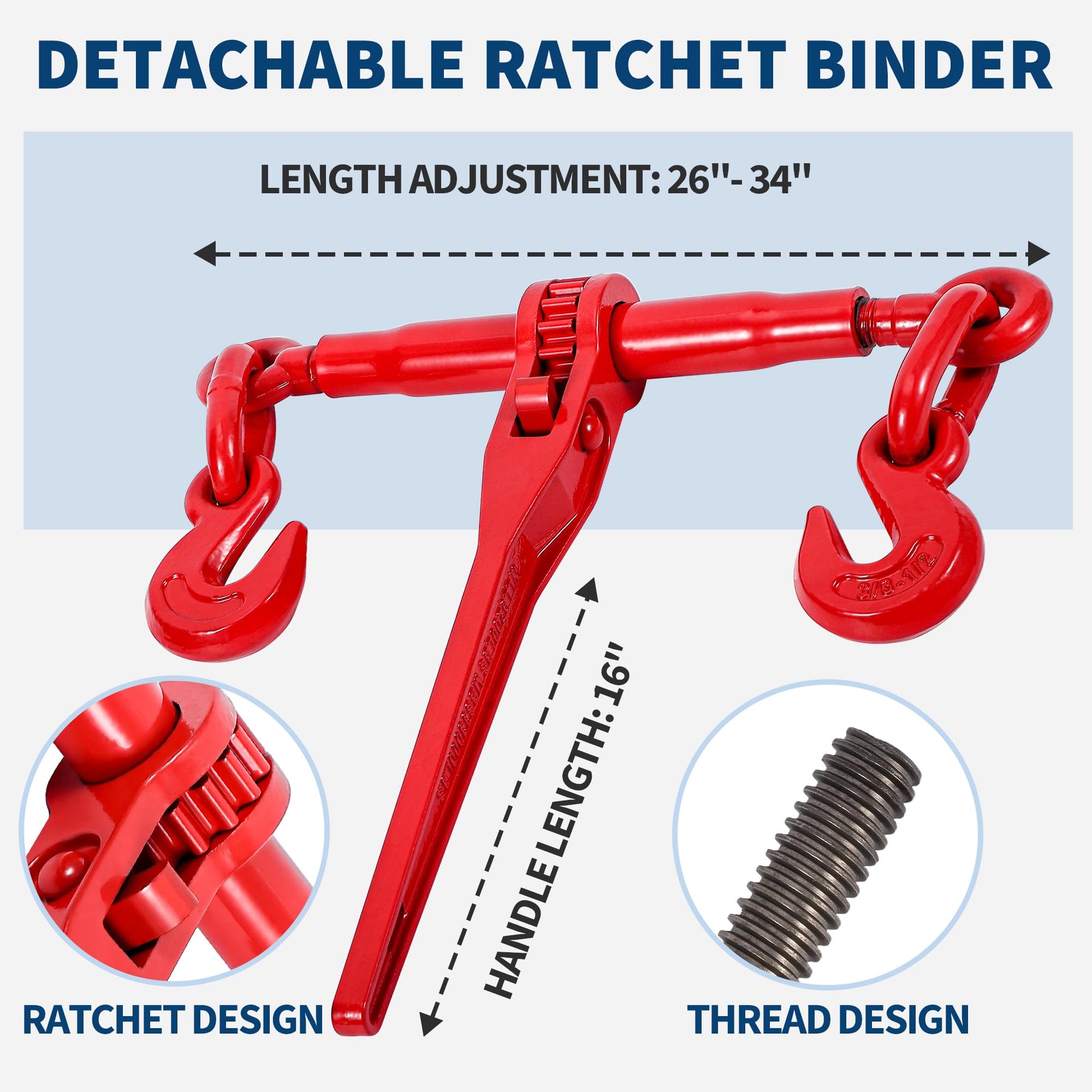 Tendeur à chaîne à cliquet en acier Garvee à 4 brins avec crochets G80 pour camions à plateau, capacité de levage de 3 220 kg, poignée antidérapante, chaînes de 12,7 à 9,5 mm, ensemble de 4