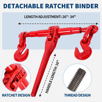 Tendeur à chaîne à cliquet en acier Garvee à 4 brins avec crochets G80 pour camions à plateau, capacité de levage de 3 220 kg, poignée antidérapante, chaînes de 12,7 à 9,5 mm, ensemble de 4