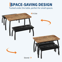 Ensemble de salle à manger rétro Garvee 3 pièces avec table d'angle et 2 bancs rembourrés, structure en métal, revêtement en cuir PU, gain de place, noir, idéal pour les petites pièces