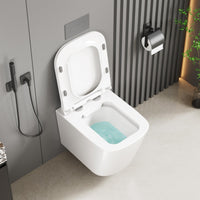 GARVEE WC Sospeso Senza Bordi WC suspendu en céramique forme D 55,5 cm blanc couvercle automatique