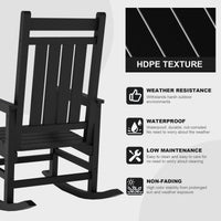 Garvee Fauteuil à bascule d’extérieur en HDPE noir, assise large avec accoudoirs spacieux, résistant aux intempéries, pour jardin et porche