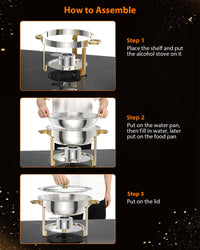 Ensemble de 4 plateaux chauffants Garvee pour buffet, 5 L, en acier inoxydable, avec supports de couvercle, idéal pour les fêtes, mariages et événements, couleur or.