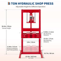 Garvee Presse hydraulique 6 t à cadre en H réglable, plaques doubles en acier résistant, pour atelier auto, rouge