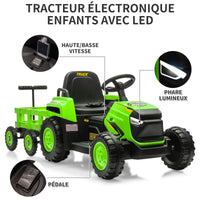 Tracteur Garvee 12V pour enfants avec double moteur, vert - Tracteur électrique robuste pour enfants de 3 à 8 ans
