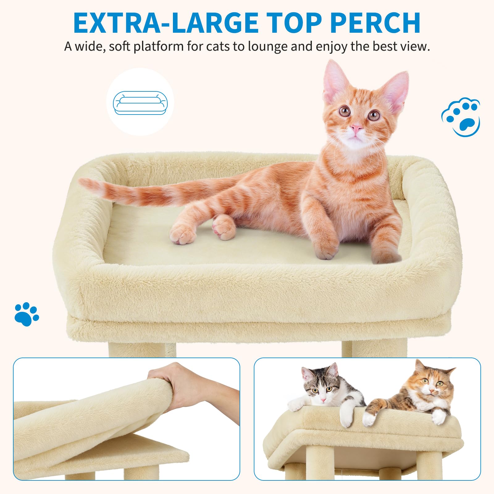 Garvee Tour pour Chat 155 cm Multi-Niveaux pour Grands Chats, Grande Plateforme Beige, Usage Intérieur