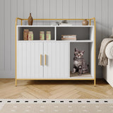 Meuble pour litière Garvee avec 2 compartiments de rangement, tapis à griffer, armoire à double porte, entrée frontale, blanc, 95 x 45 x 82 cm