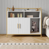 Meuble pour litière Garvee avec 2 compartiments de rangement, tapis à griffer, armoire à double porte, entrée frontale, blanc, 95 x 45 x 82 cm
