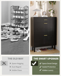 Meuble à chaussures étroit Garvee avec 3 tiroirs, étagères réglables, en MDF, stable et idéal pour l'entrée ou le couloir. Design moderne, coloris naturels.