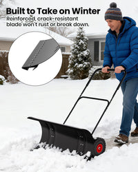 Pelle à neige Garvee 29 po en acier robuste avec roues, lame et poignée réglables en hauteur, ergonomique, durable, pour allées, noire