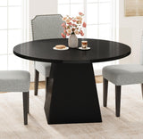 Garvee Table À Manger Ronde 120 cm Pour 4-6 Personnes, Plateau Épais 3 cm, Base Carrée Stable, Chêne, Style Minimaliste, Noir - Black