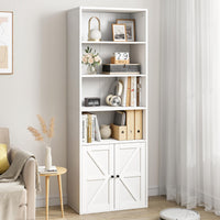 Garvee bibliothèque blanche avec portes, style industriel, 6 étagères, bois, profondeur 30 cm, hauteur 181 cm, idéale pour une maison de campagne, un salon ou un bureau