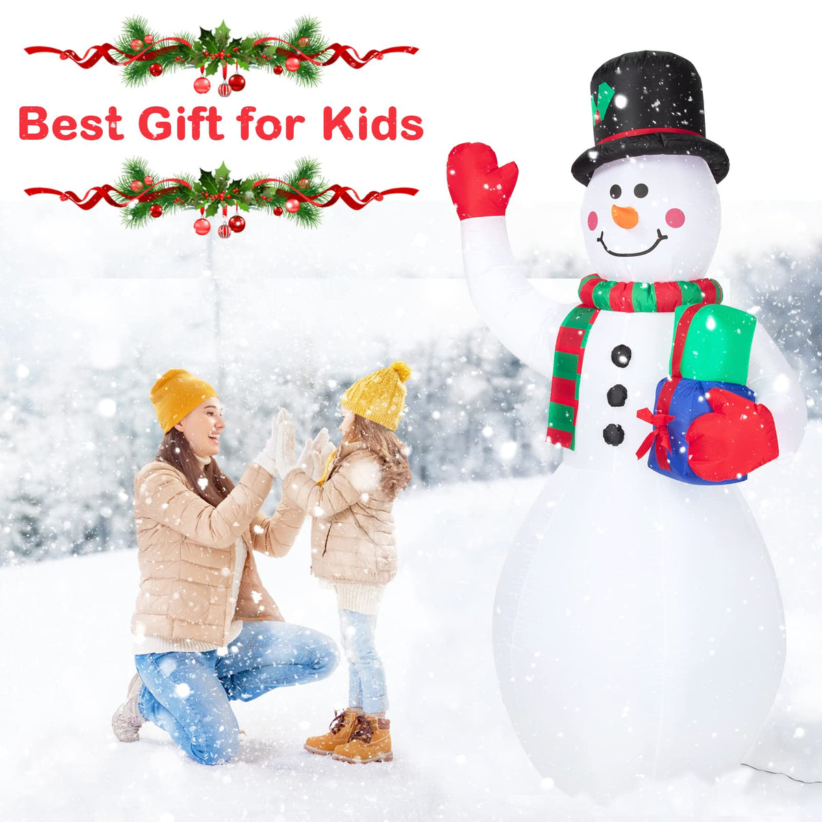 Garvee Bonhomme de neige gonflable 240 cm avec lumière LED rotative, étanche et coloré, décoration de Noël pour jardin