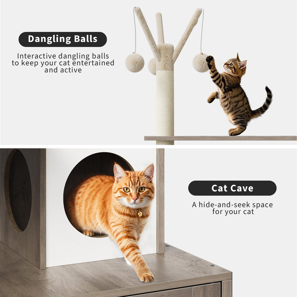 Mobilier pour chat Garvee 3-en-1 avec griffoir, poteaux à griffer en sisal, espace de détente moelleux pour salon et chambre, plusieurs niveaux, gris-beige