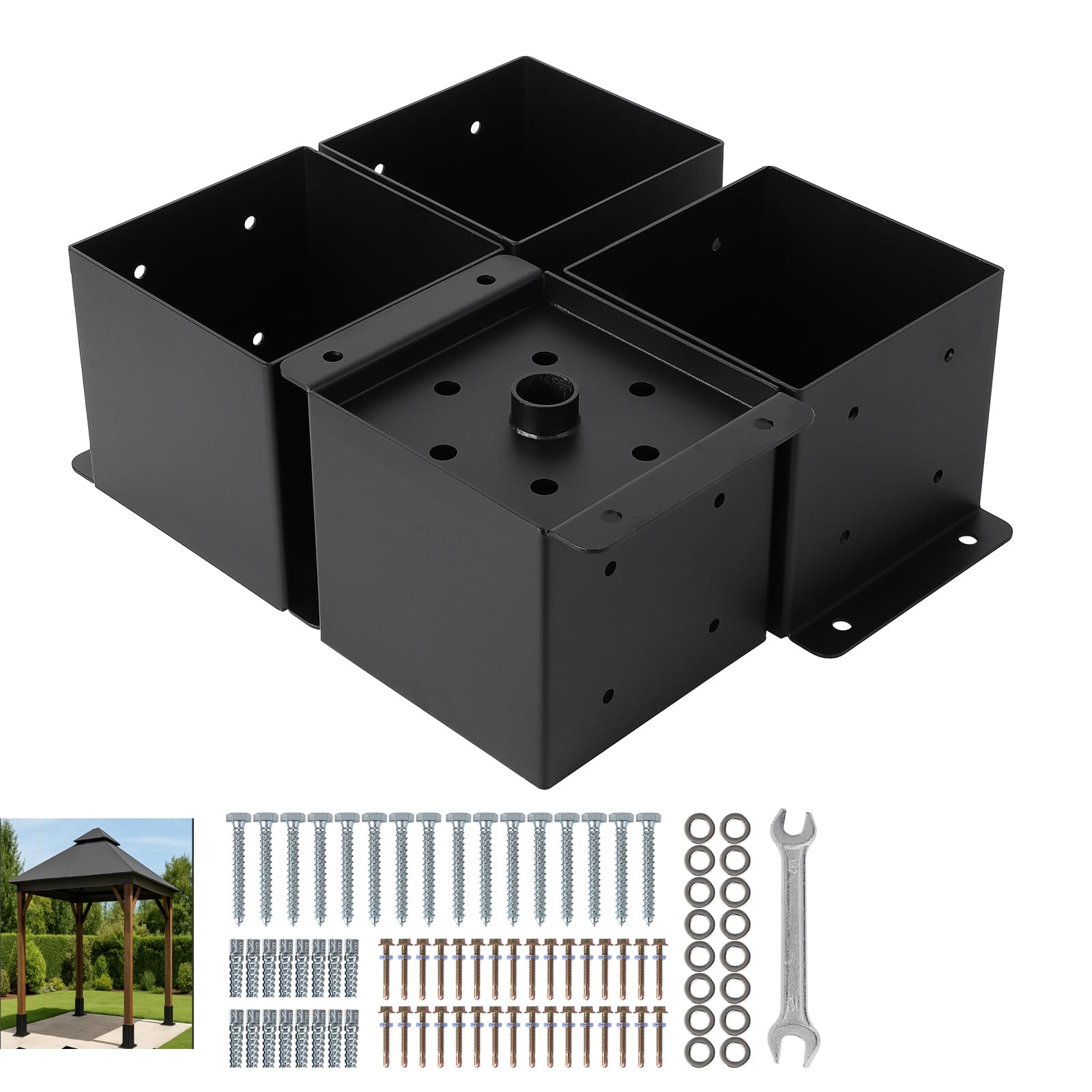 Supports de poteaux robustes Garvee 6x6 en acier pour patio, clôture et pergola, 14,6 x 14,6 cm (5,75 x 5,75 pouces), revêtement en poudre antirouille.