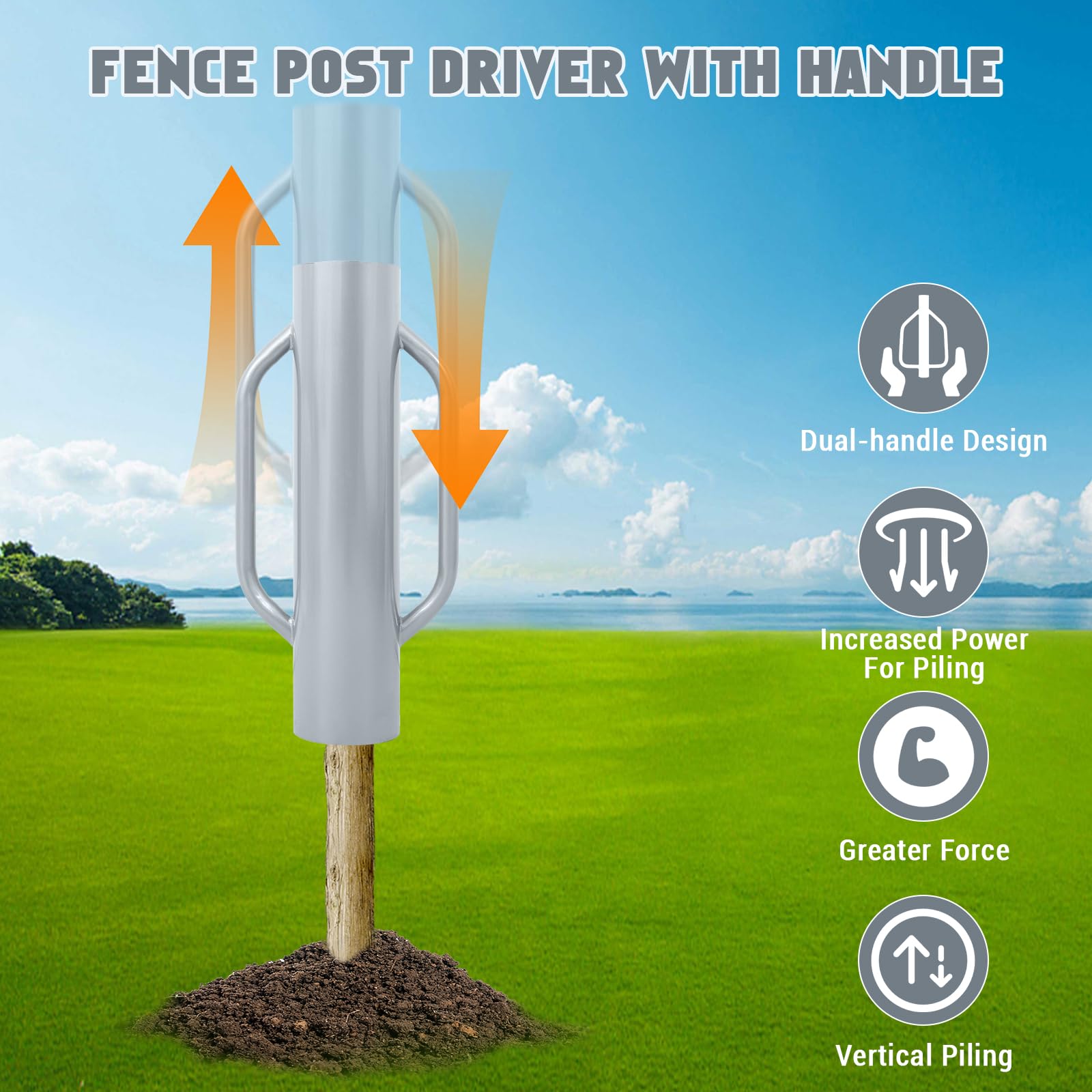 Enfonceuse de poteaux en T Garvee 37 lb, en acier robuste, à poignée ergonomique, polyvalente pour le jardinage et l'agriculture.