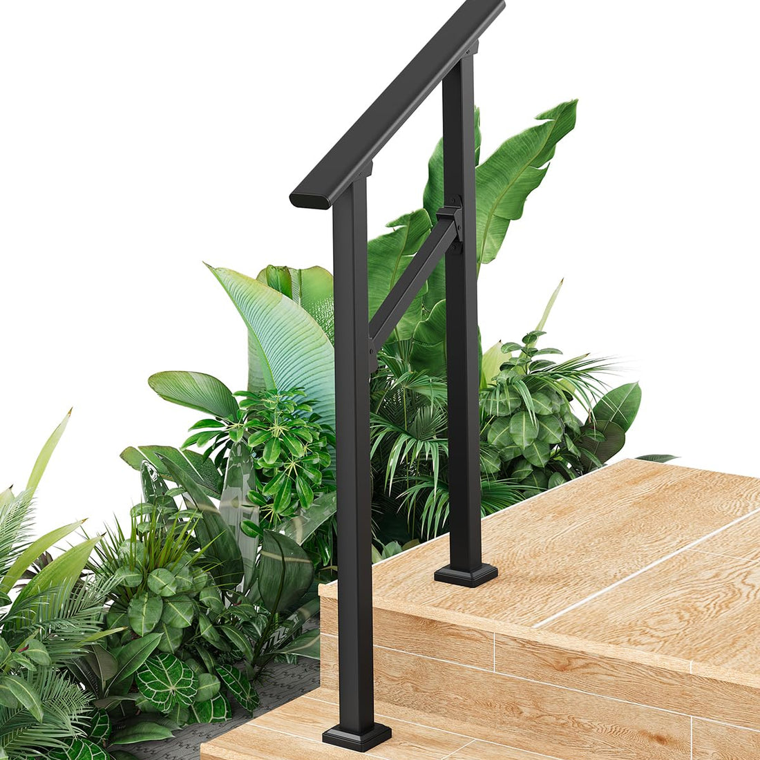 Garvee Rampe d’Escalier pour 2 Marches, Ajustable de 0° à 45°, Finition Noir, avc Kit de Sécurité pour Maison et Commerce, avec gants