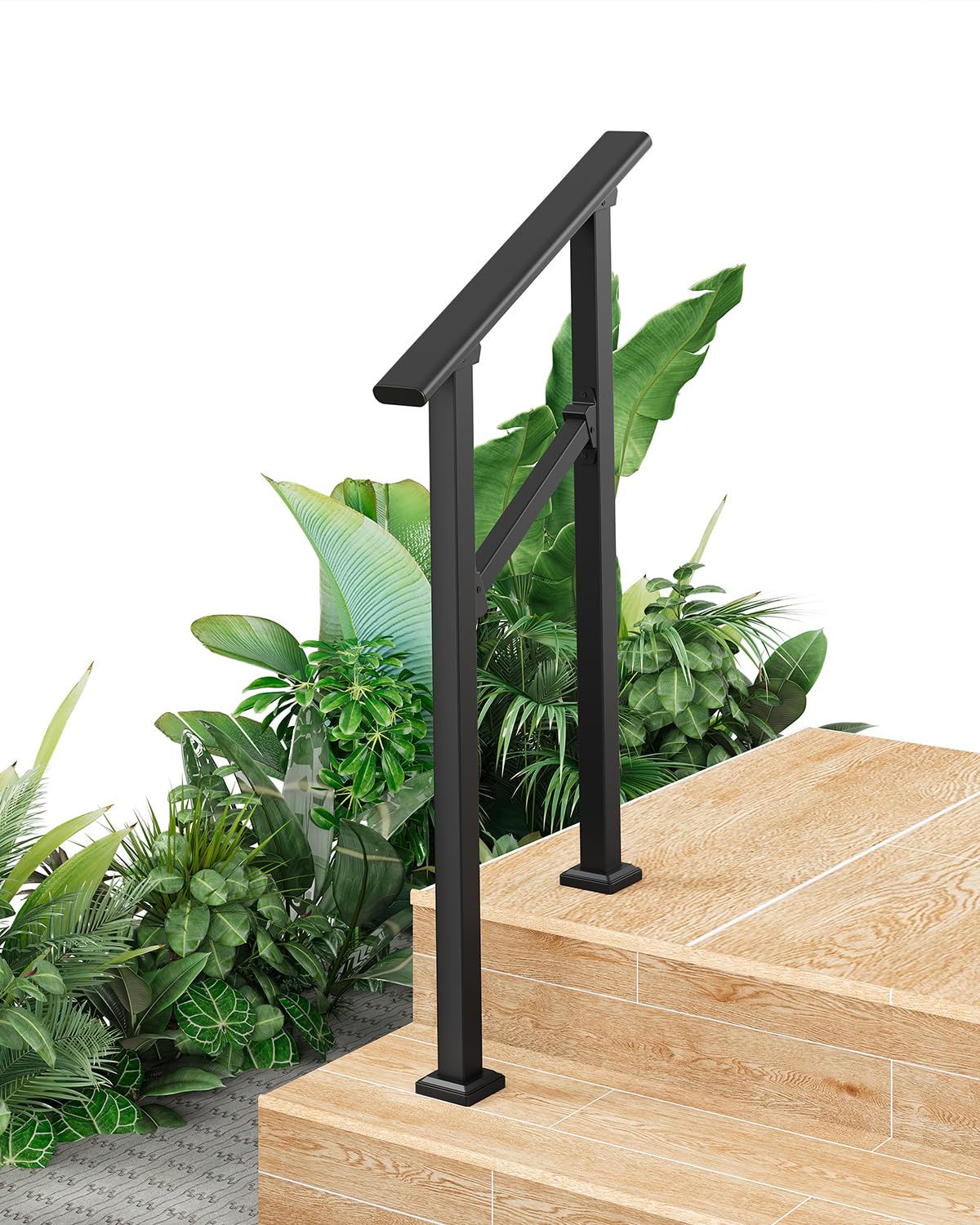 Garvee Main Courante de Sécurité pour 2 Marches, Résistante aux Intempéries, avec Gants de Protection, Idéale pour Jardin et Porche, Noir Brillant