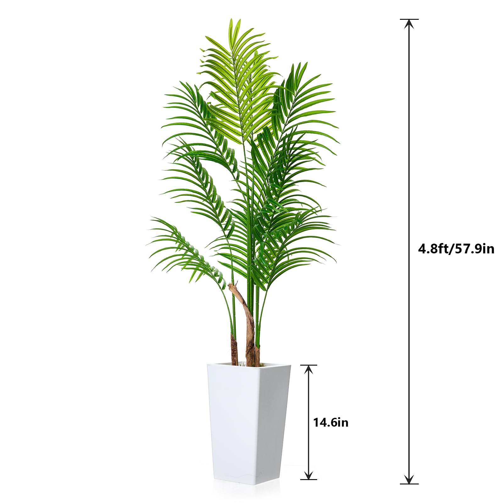 Palmier artificiel Areca Garvee de 1,46 m avec pot blanc haut, feuilles réalistes, PEVA imperméable, décoration intérieure pour salon ou bureau