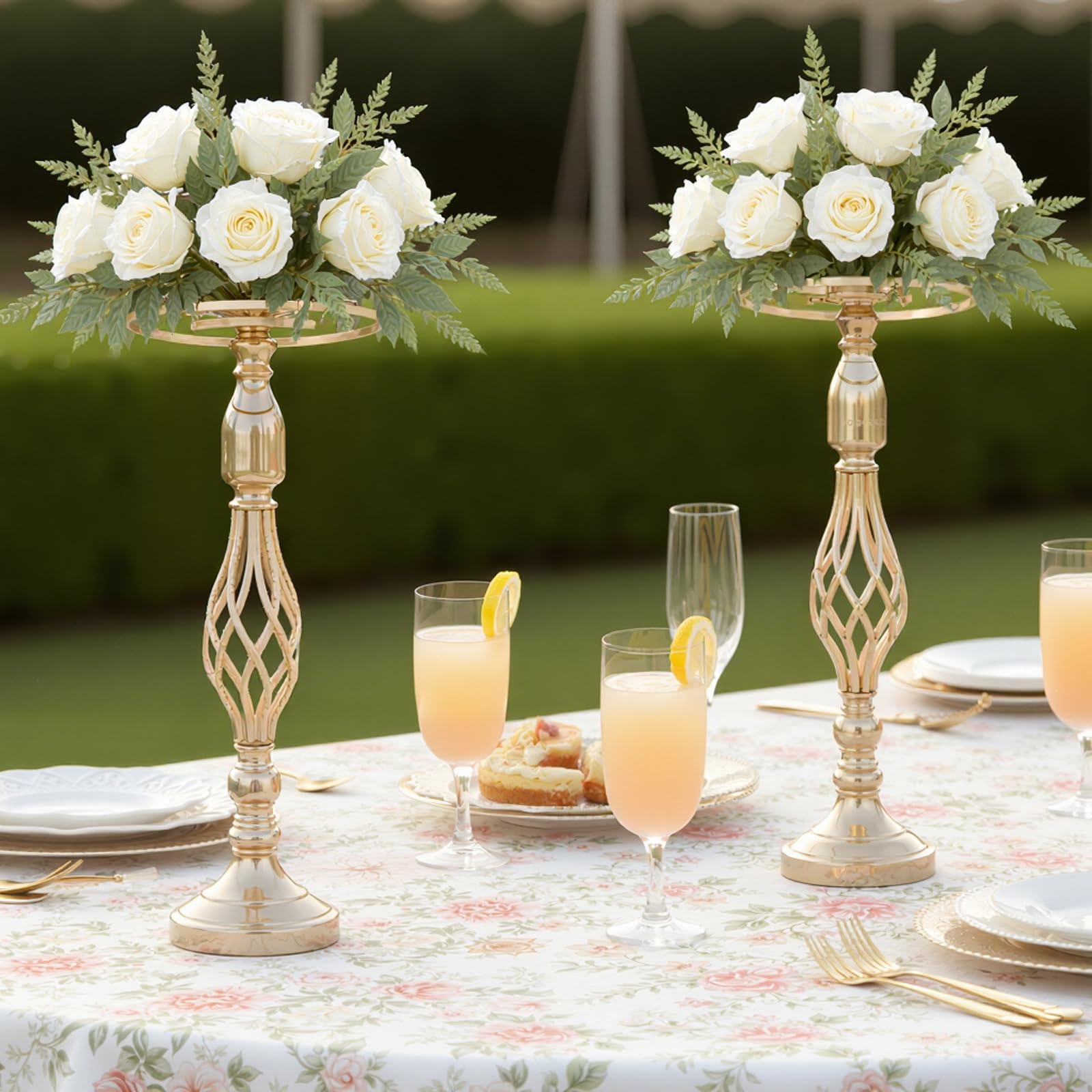 Supports à fleurs en métal Garvee, lot de 10, décoration de table de mariage, élégants modèles rotatifs, métal et cristal, antirouille, pour les fêtes et la maison, 52 cm, argent