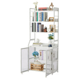 Garvee bureau bibliothèque 2-en-1 avec étagères de rangement métal industriel design gain de place stable pour bureau à domicile noir marron blanc - Blanc