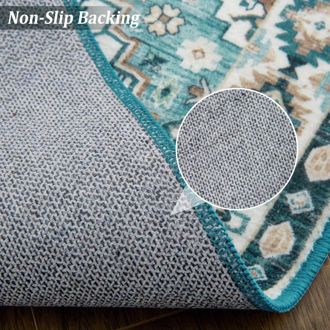 Tapis persan GARVEE 160x230cm Vert foncé | Résistant aux taches, lavable, non pelucheux et antidérapant | Pour salon, chambre