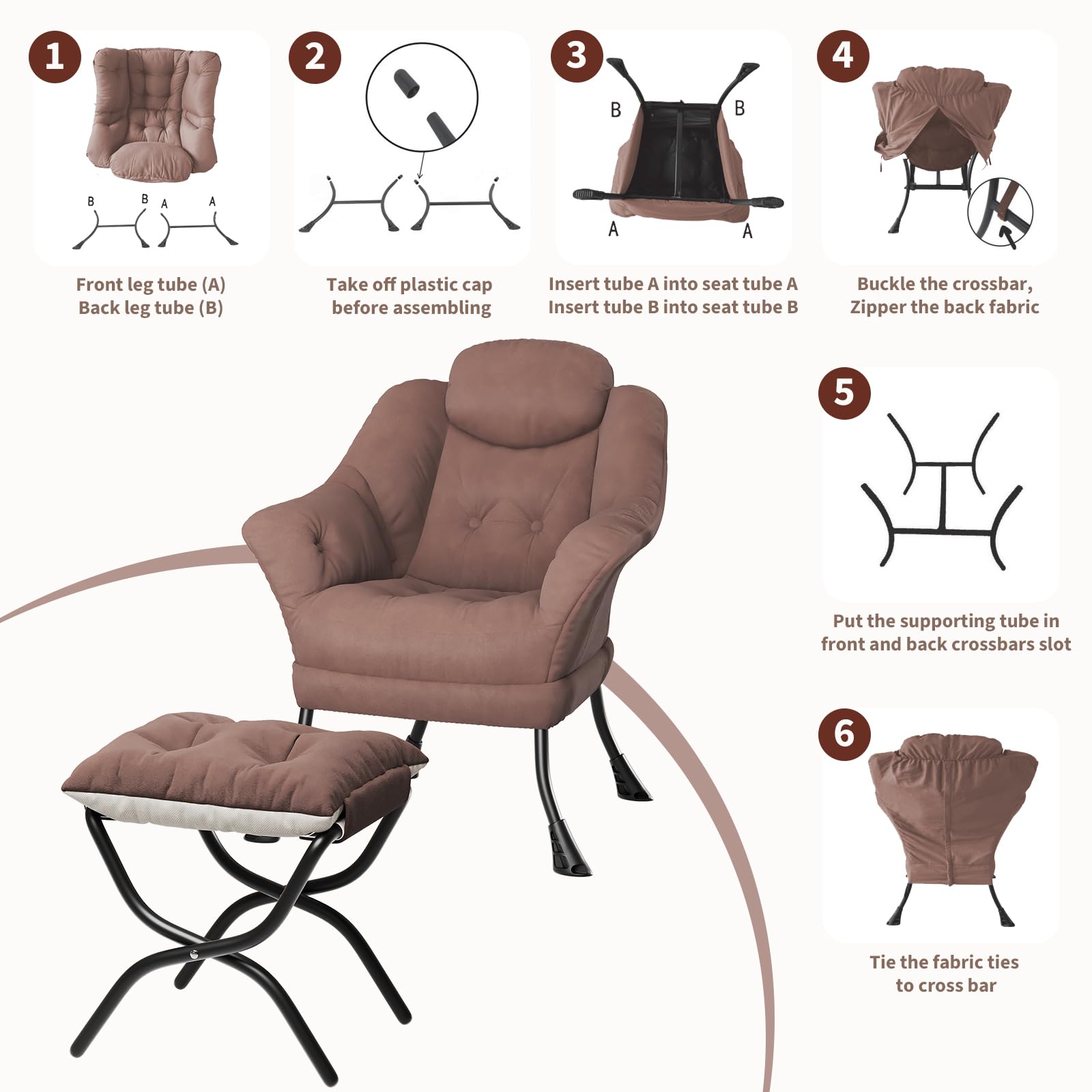 Fauteuil de lecture ergonomique Garvee Lazy Chair avec repose-pieds, pliable, garnissage en coton PP, housse amovible et lavable, design moderne et confortable, gris.