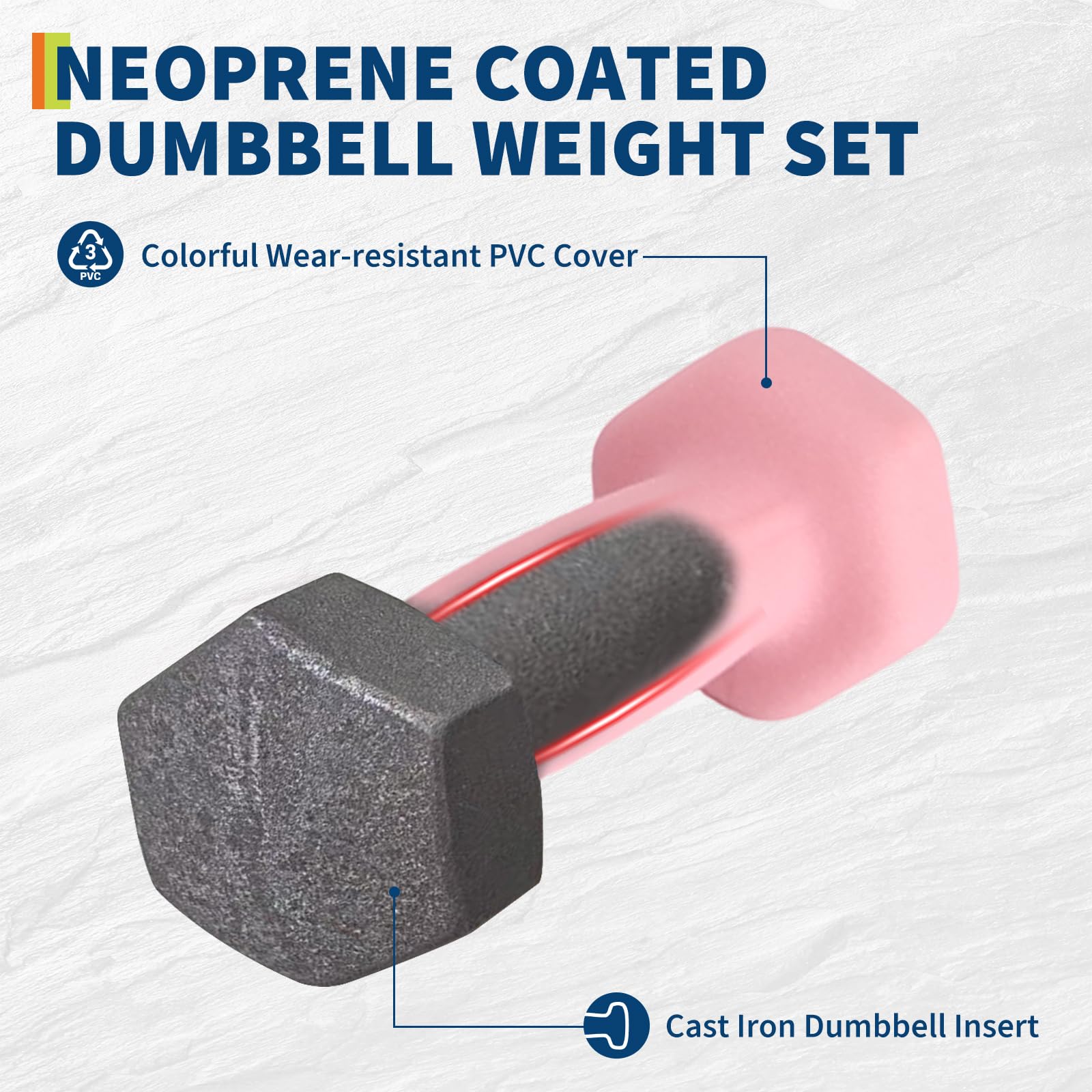 Haltères Garvee en néoprène, 1 à 3 lb, revêtement PVC antidérapant, forme hexagonale, noyau en fer, multicolores, idéales pour la musculation à domicile.