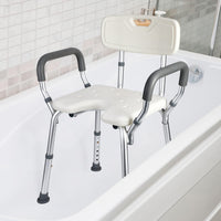 GARVEE Siège de douche en U avec dossier et accoudoirs réglables, structure aluminium, assise antidérapante, pour seniors, PMR et salle de bain, argenté