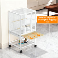 Cage à oiseaux en métal Garvee de 104 cm (41 pouces) pour perruches ondulées, avec perchoirs en bois et support à roulettes, blanche, pour la maison