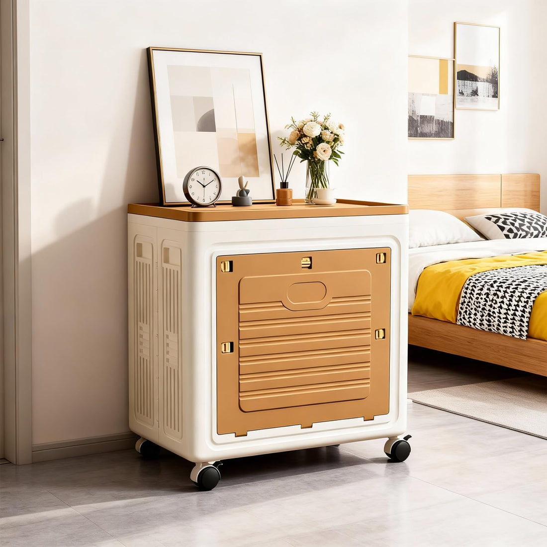 Boîte de rangement pliable Garvee, grand modèle 95 L avec couvercle et roulettes, idéale pour placard, salle de bain, chambre, cuisine, bureau, 48 x 36 x 56 cm, multicolore