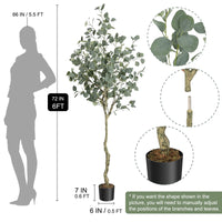 Eucalyptus artificiel Garvee de 120/150/180 cm avec tronc réaliste en PE, branches ajustables, matériau en soie ignifugée, pot stable en PP pour le bureau et la maison, vert