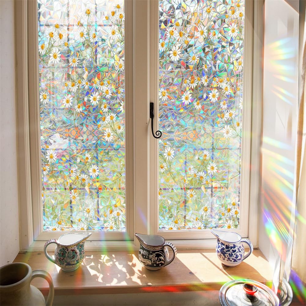 Film de protection solaire pour fenêtres Garvee Vitrail, écran d'intimité sans adhésif, 43 x 100 cm, résistant aux UV, décoratif pour espaces de vie et de travail
