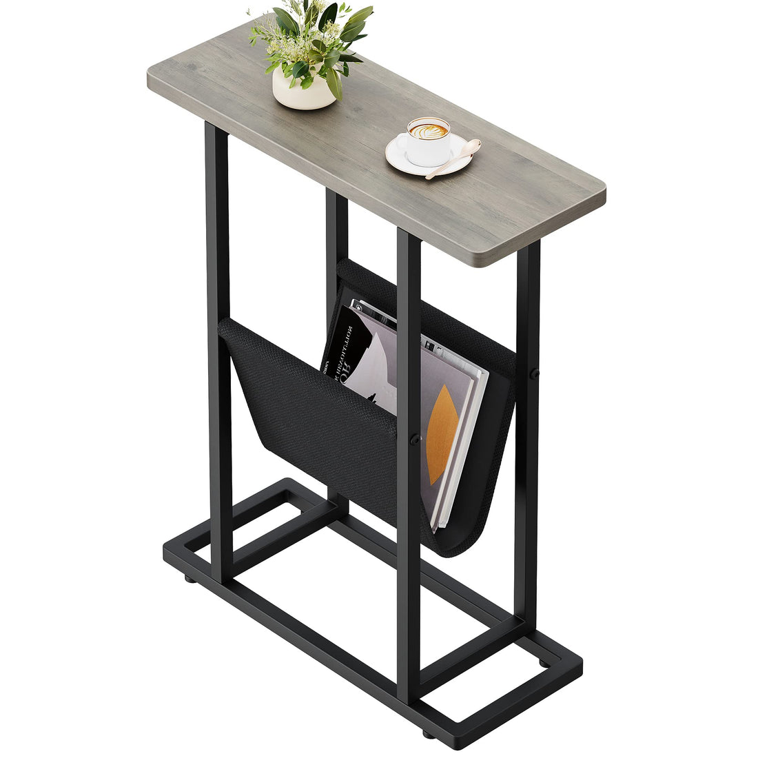 Table d'appoint étroite Garvee pour petits espaces avec rangement, salon, bureau, 45 cm L x 18 cm l x 55 cm H, grise