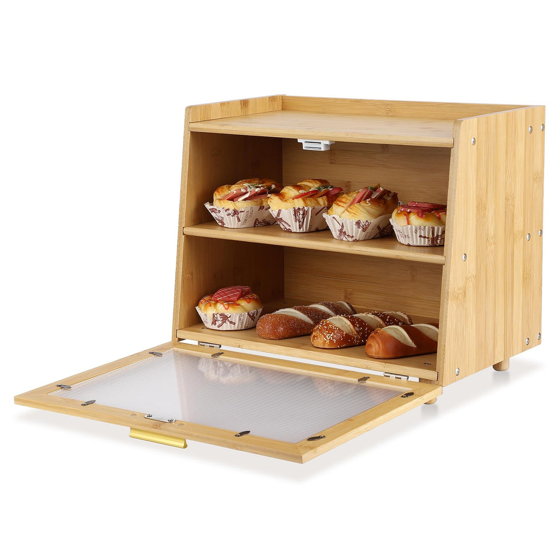 Garvee boîte à lunch à deux compartiments avec fenêtre, contenant en bambou, hermétique, fermeture magnétique, style rustique moderne, 39 × 25 × 32 cm, noire