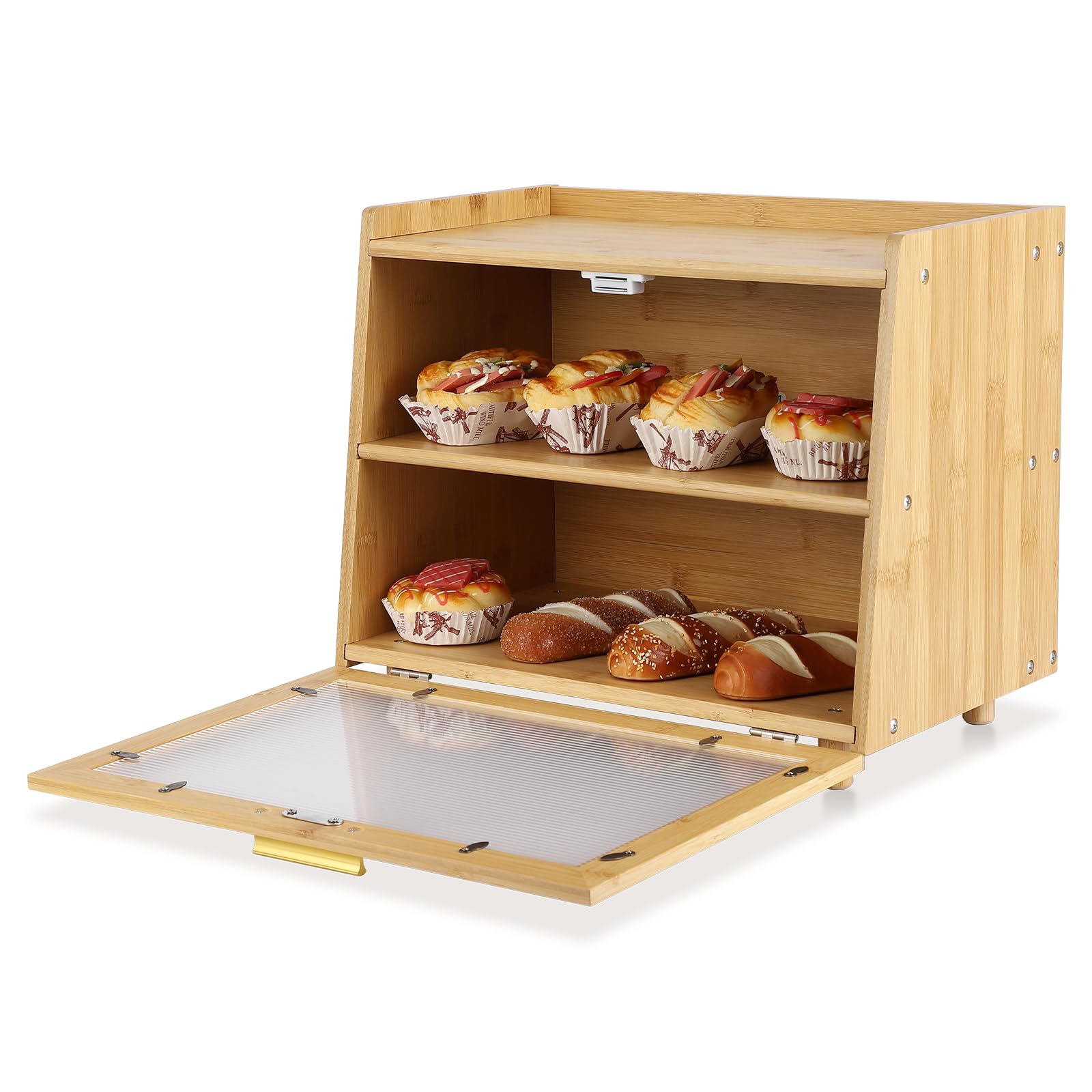 Boîte à lunch Garvee à deux compartiments avec fenêtre, contenant en bambou, hermétique, fermeture magnétique, style rustique moderne, 39 x 25 x 32 cm, noire