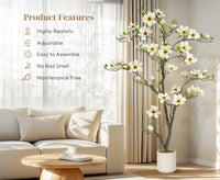 Magnolia artificiel Garvee de 1,8 m (6 pi) blanc avec branches ajustables pour une utilisation intérieure et extérieure, structure en métal, base stable