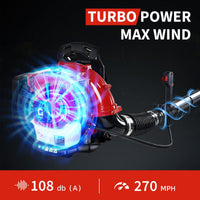 Garvee Souffleur de Feuilles à Dos 2 Temps 52 cm³, 2,2 CV, Débit d’Air 22 m³/min, Vitesse 435 km/h, Plastique, pour Jardinage et Entretien Extérieur, Rouge et Noir