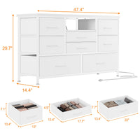 Garvee Meuble TV à 8 tiroirs avec éclairage LED et prise électrique pour salon et chambre, blanc, grand espace de rangement