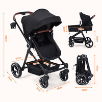 Garvee Poussette Bébé 2 en 1 S600, Assise Haute Vision, Système de Voyage Compact et Léger, Réversible, Pliable, Noir